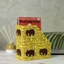 Craft Organic Cotton with Elephant Applique Table Top Magazine Holder  (Yellow, Microfibre, Pre-assembled)