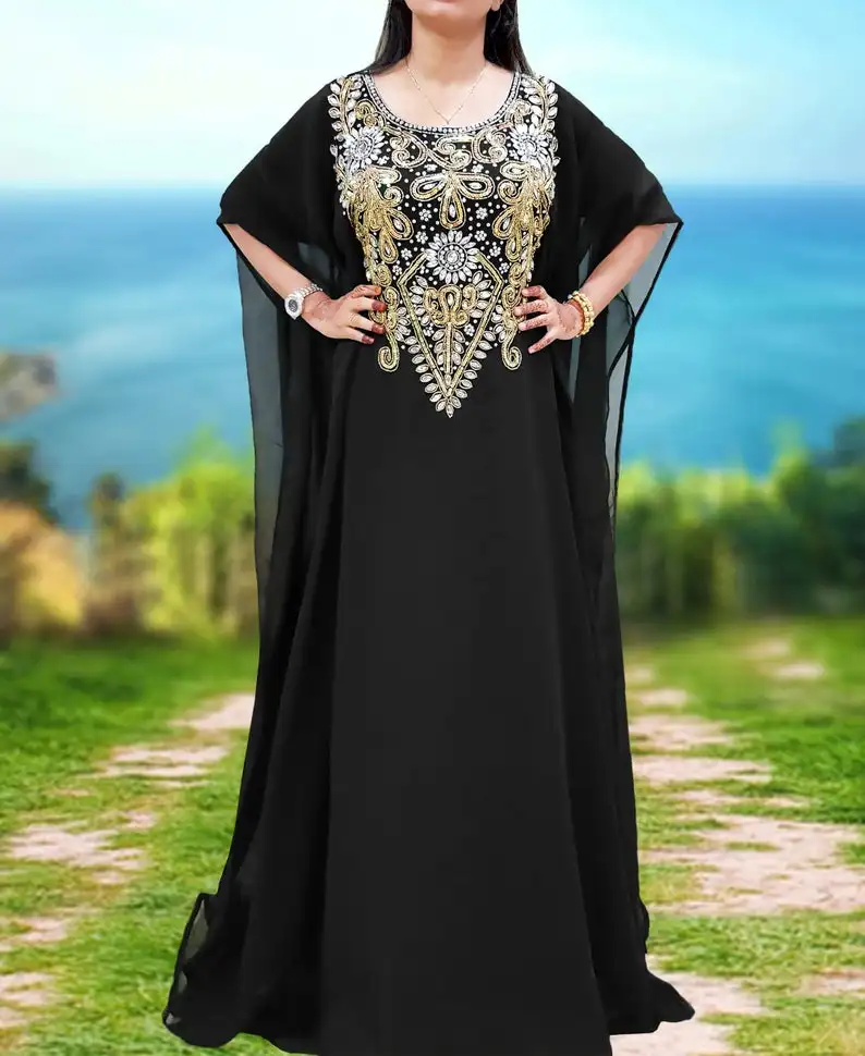 Muslim Clothing Manufacturers Custom Luxury Crystal Dubai Caftan Muslim Moroccan Kaftan