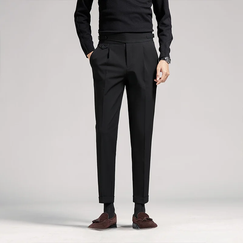 High End High Waist Naples Solid Slim Fit Suit Pants Trousers For Man Straight Formal Dress Business Black Dress Pants For Men