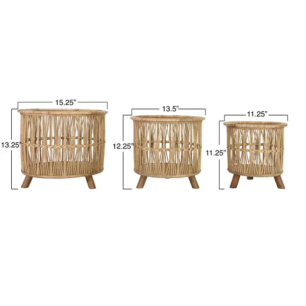 Decorative Bamboo Basket  Natural Color Wooden Base 3 Legs Decorative Basket For Home Hotels Indian Bamboo Handmade Baskets