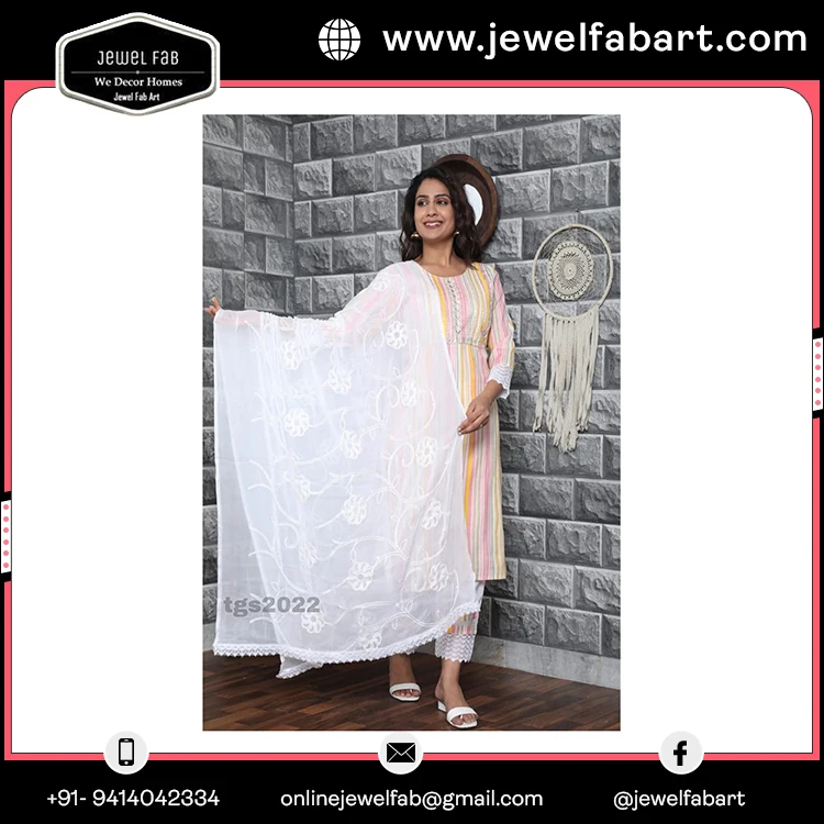 Most Beautiful And Fashionable Cotton Kurti Pant And Dupatta Set From India Bollywood Style Trendy Women Cotton Summer Boho