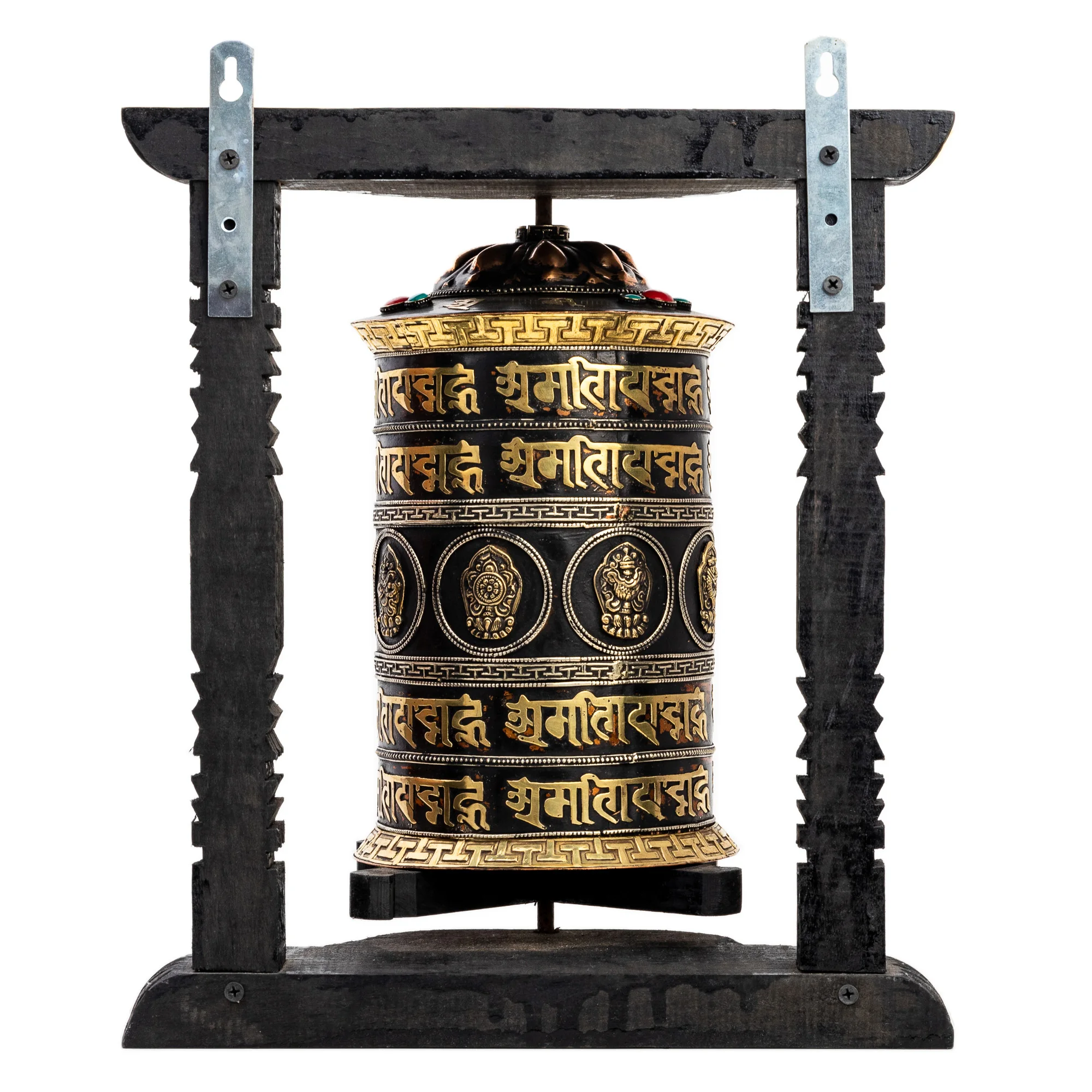Handcrafted Tibetan Buddhist Prayer Wheel with Intricate Detailing and Om Mani Padme Hum Mantra