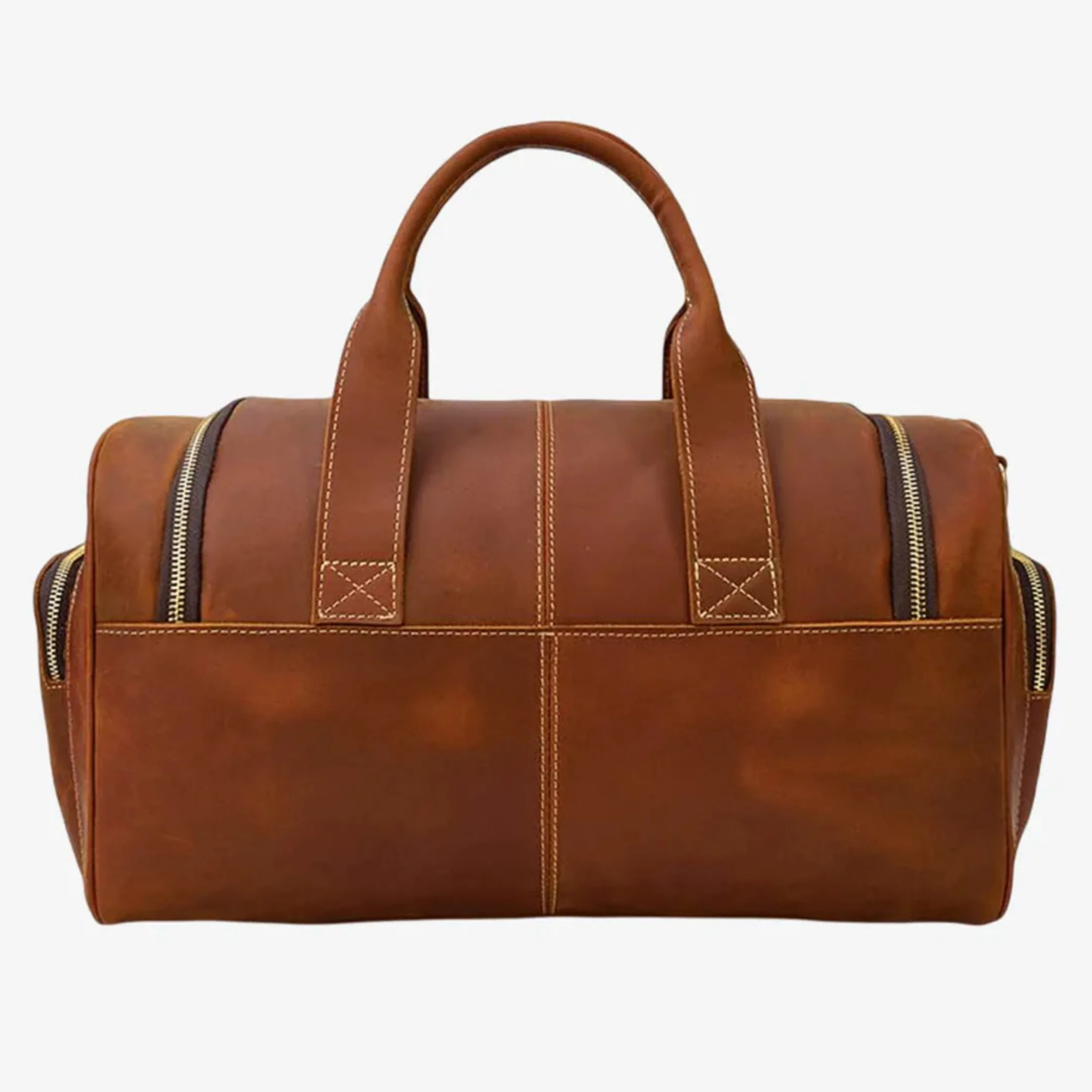 Designer Crazy Horse Leather Duffel Bag with Multiple YKK Zipper Pockets Stylish Weekender Bag for Travel Gym and Business Trips