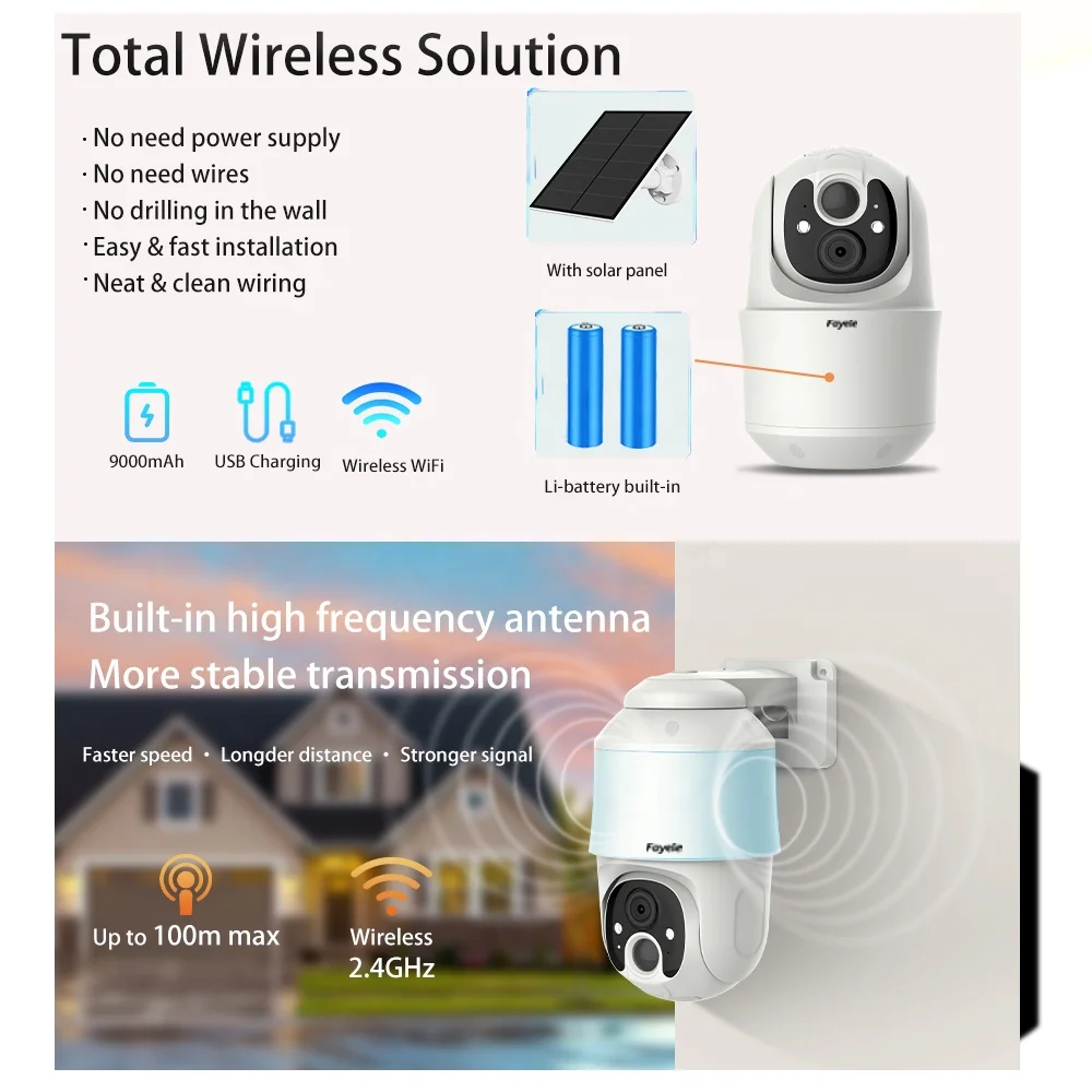 Rechargeable Green Energy Security WiFi Battery IP PTZ Camera Person Pet Car Detect Wireless Surveillance Solar Battery Camera