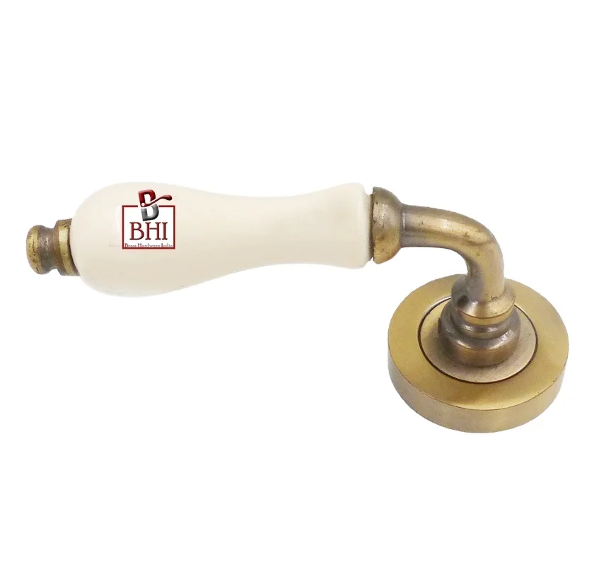 BRASS LEVER ON ROSE WITH CERAMIC GRIP Lever Handle door handle lock  (47mm Rosex115mm Handle)