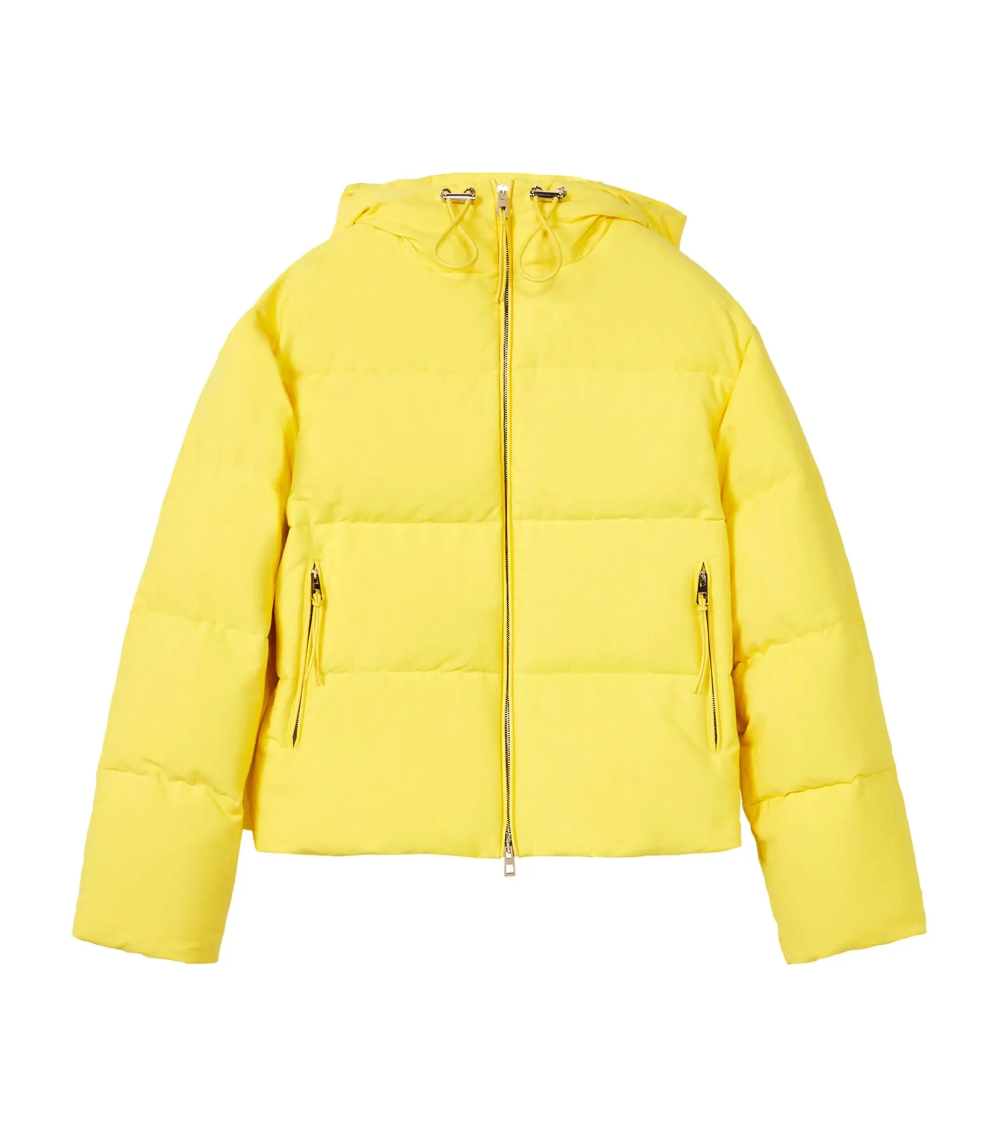 Customized Logo Puffy Padded Short Puff Jacket Winter Windproof Hooded Puffer Coat Men Women Yellow Color Safari Jacket Style