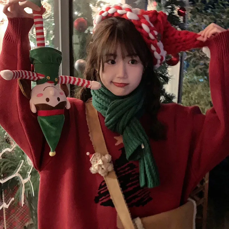 2024 Fall/Winter Christmas Red Knitted Hat for Women Cute and Cozy Santa Claus Winter Beanie Thickened Warm Gift