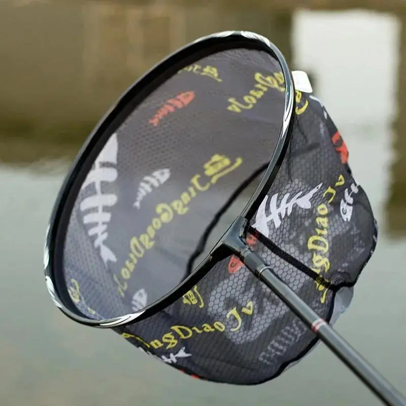 Aluminum Alloy Round Imitation Carbon Head Anti Snag NanoMesh Fabric Replaceable Pit Competition Scoop Net Fish Bag Fishing Gear