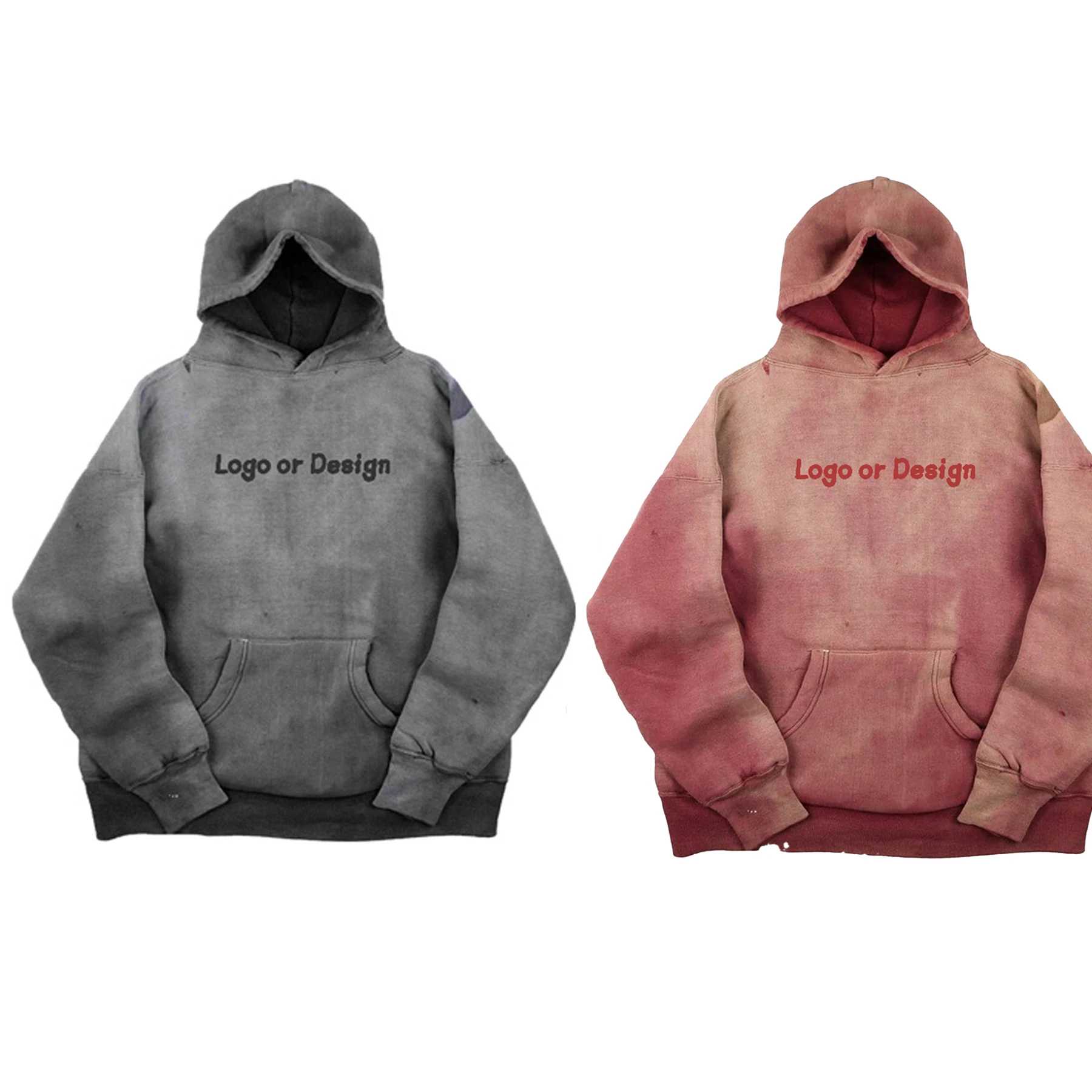 OEM Custom Logo Heavyweight 500 GSM Oversized Pink Color Custom Wholesale Vintage Acid Wash Hoodie For Unisex