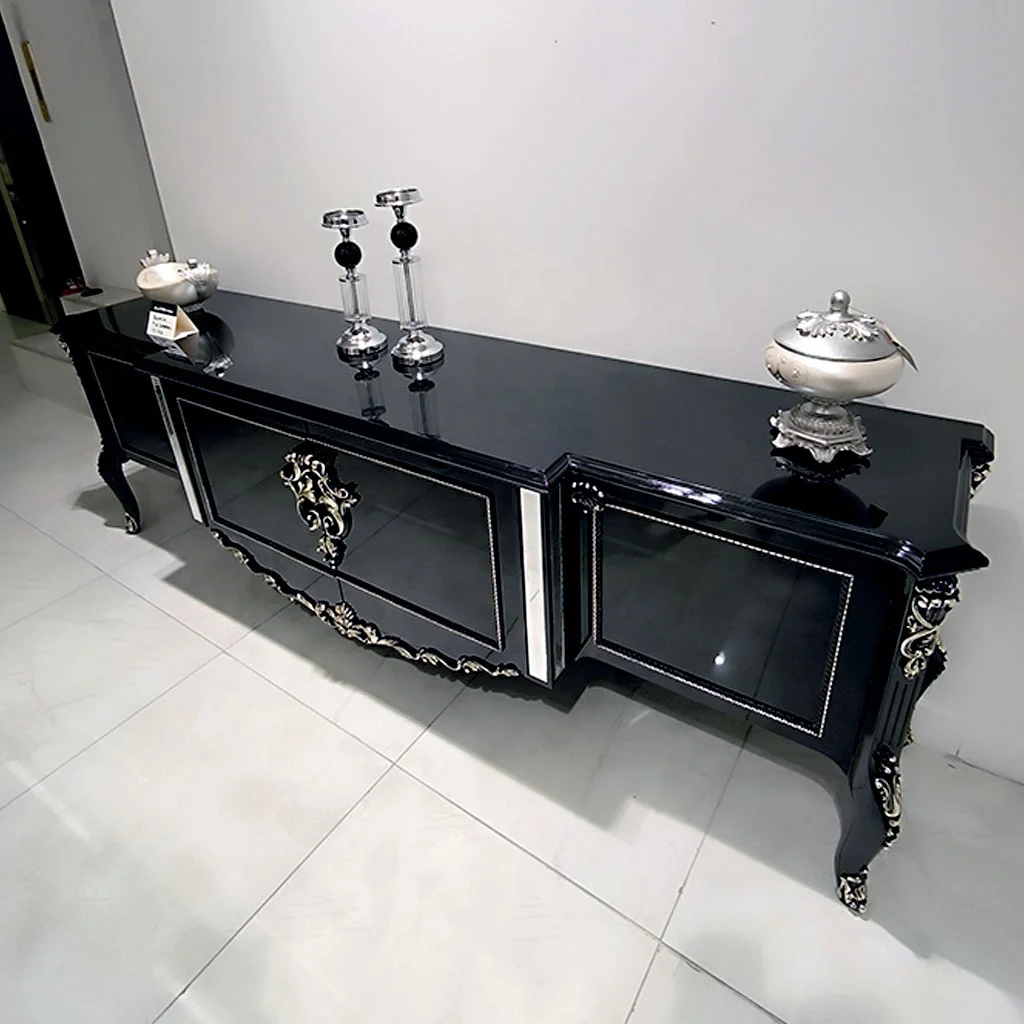 European Black Vintage Baroque Antique Furniture Wooden Sofa Living Room Dining Table Luxury Carving Chair Console Cabinet