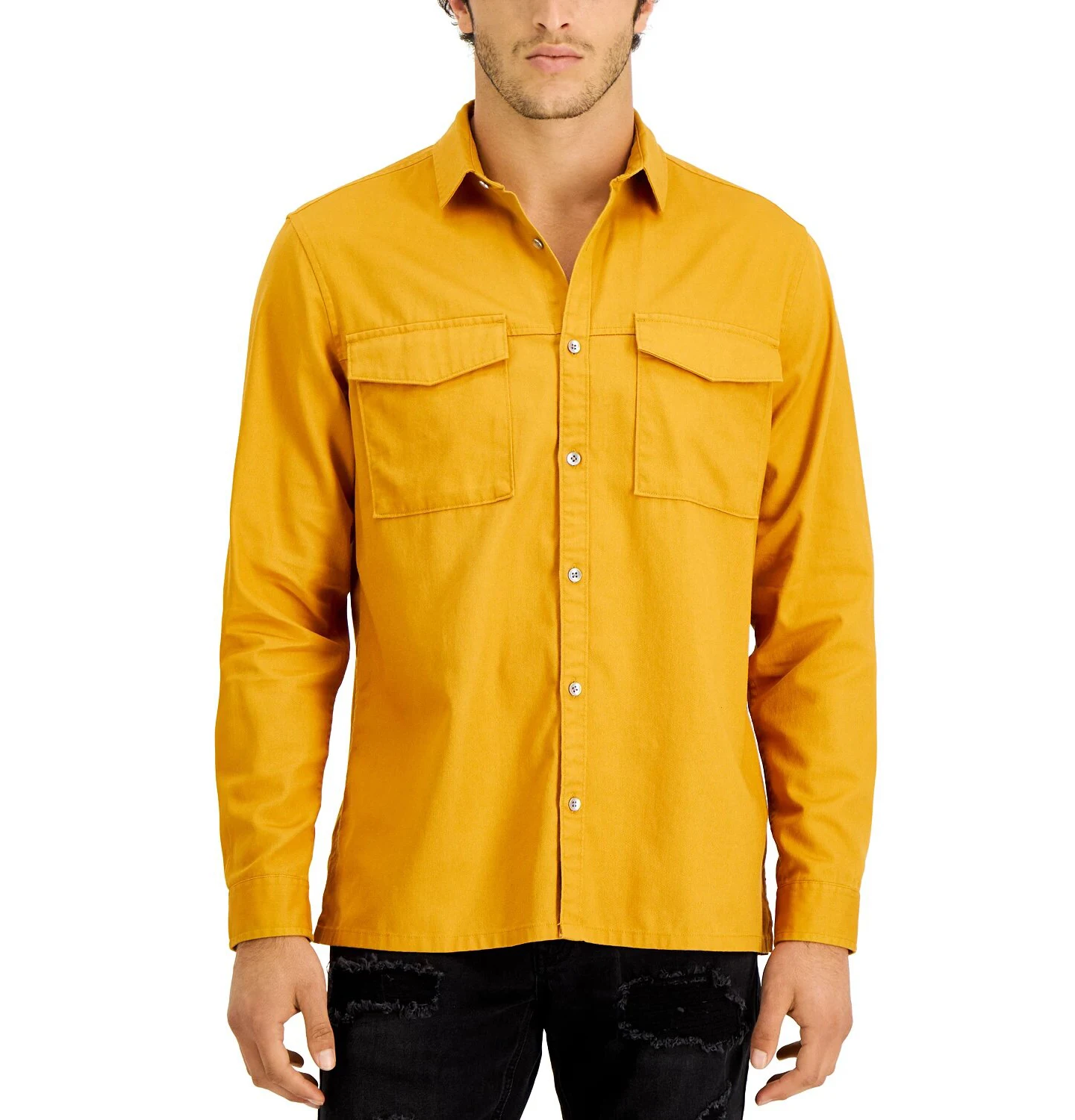 High quality custom design logo men shirts in cotton jeans full cuff sleeves buttoned closure men casual shirts in activewear