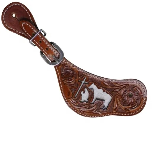 Saman Exports Finest Quality Genuine Leather Western Barrel Racer Spur Strap With Hair On Cowboy Inlay Wholesale Manufacturer