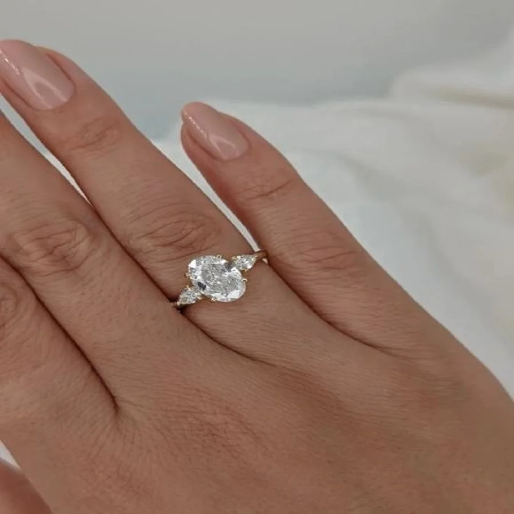 Best Selling 14k Gold Lab Diamond Ring Three Stone Engagement Ring Custom Diamond Wedding Rings Women Earrings