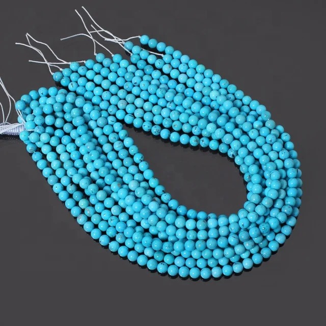 Natural Turquoise Bead Smooth Round Strand Wholesale Arizona Mine Blue Color Gemstone Jewelry Making Gemstone Beads