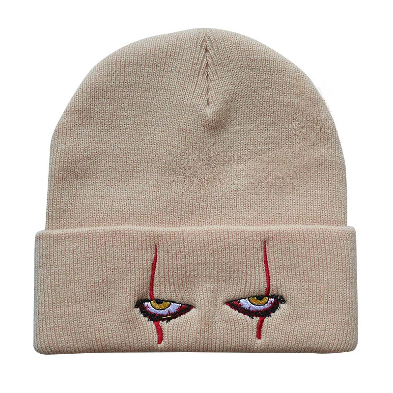 Stable Supply Halloween Pennywise Scary Eyes Horror Clown Eyes Knitted Hat Warm Pullover Hip Hop Hat Beanie