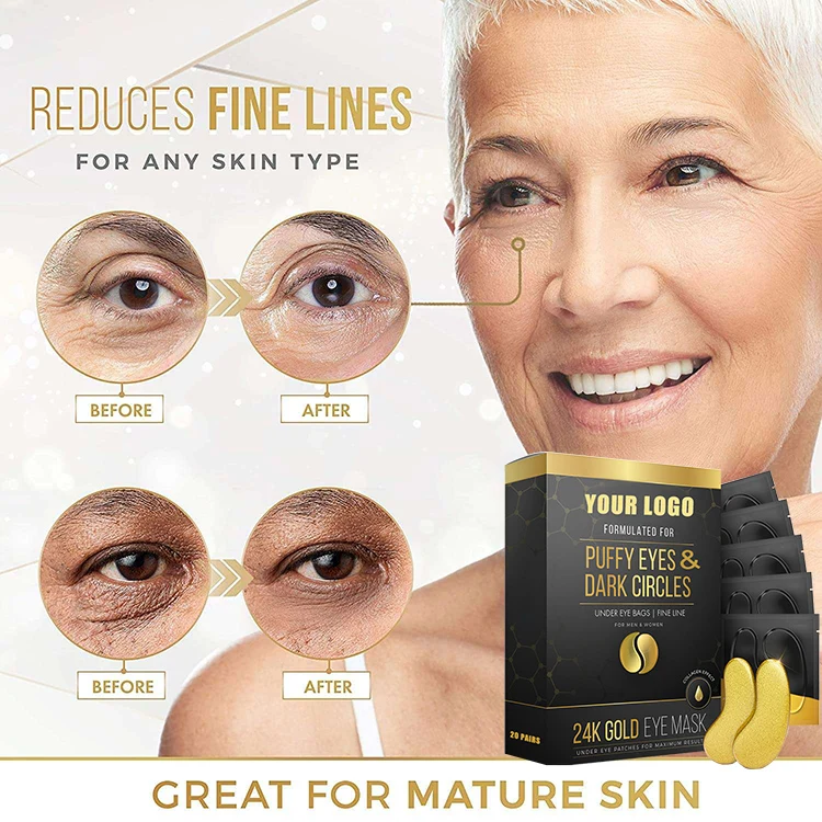 Private Label Puffy Eyes Solution Wrinkle Remover  Anti Aging Eye Patch 24K Gold Collagen Eye Mask