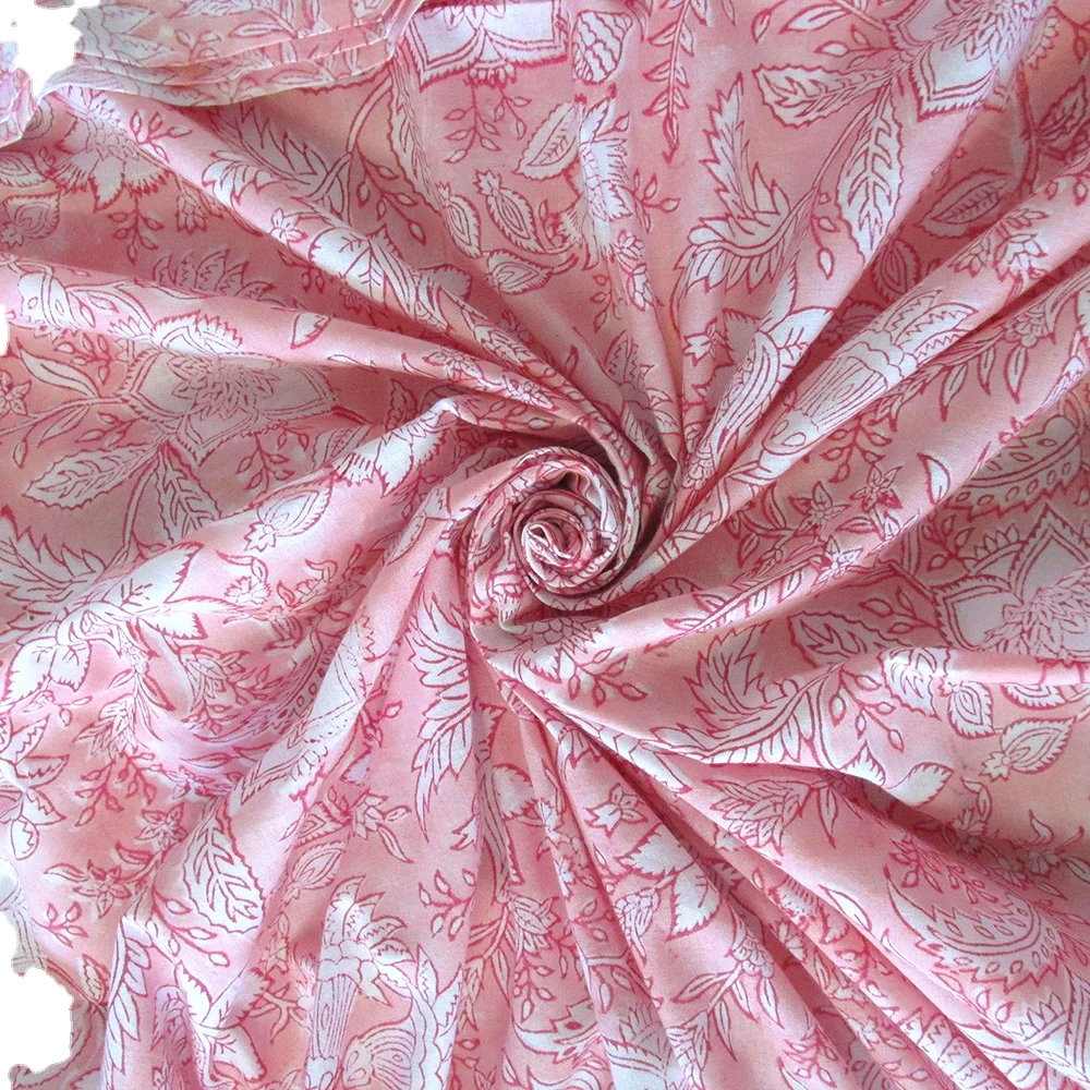 Indian Pink Floral Hand Block Print Fabric Cotton Dressmaking Sewing by the YardOpens in a new window or tab Brand new