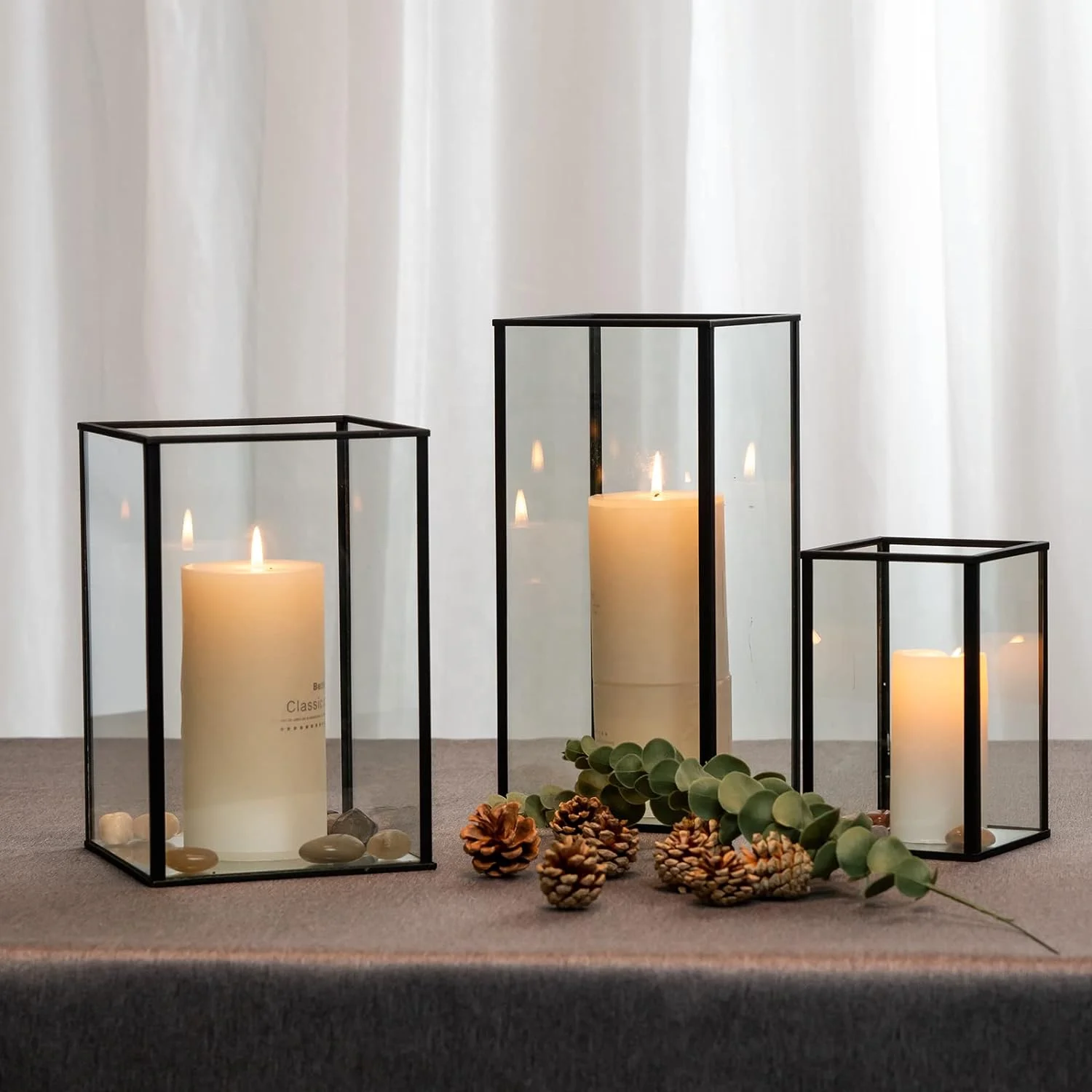 Metal Black Gold Candle Container Square Terrarium Succulent Plant Storage Light Luxury Display Box Metal Glass Candle Holder FL