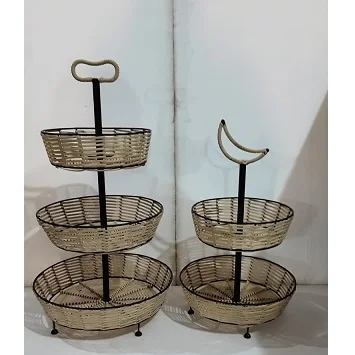 Hot Selling Iron with Cane Fruit Basket Customized Design handcrafted Antique Fruits Cane Basket in wholesale price from India