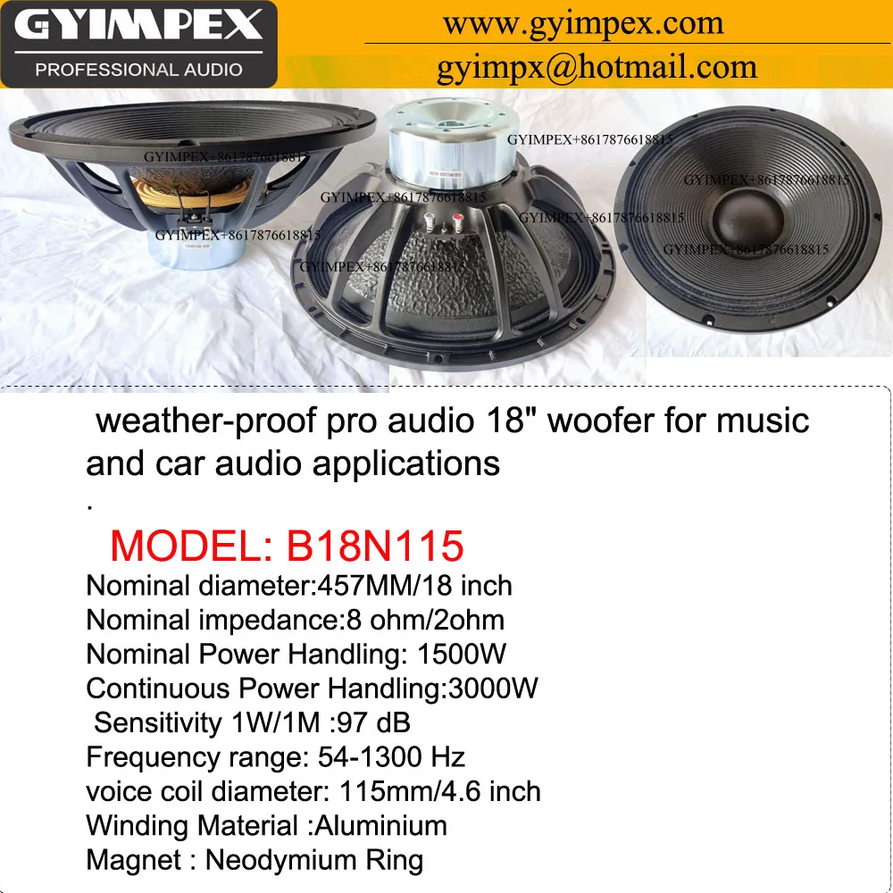4.6inch voice Peak 3000 watts Neodymium loudspeaker 18 Inches 8ohm 2ohm Subwoofer drivers