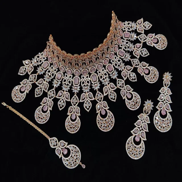 American Diamond Choker Rhodium Plated CZ Necklace jewelry Set (AD) for Women Girls Wholesale Rate High  Trendy  Indian Sets