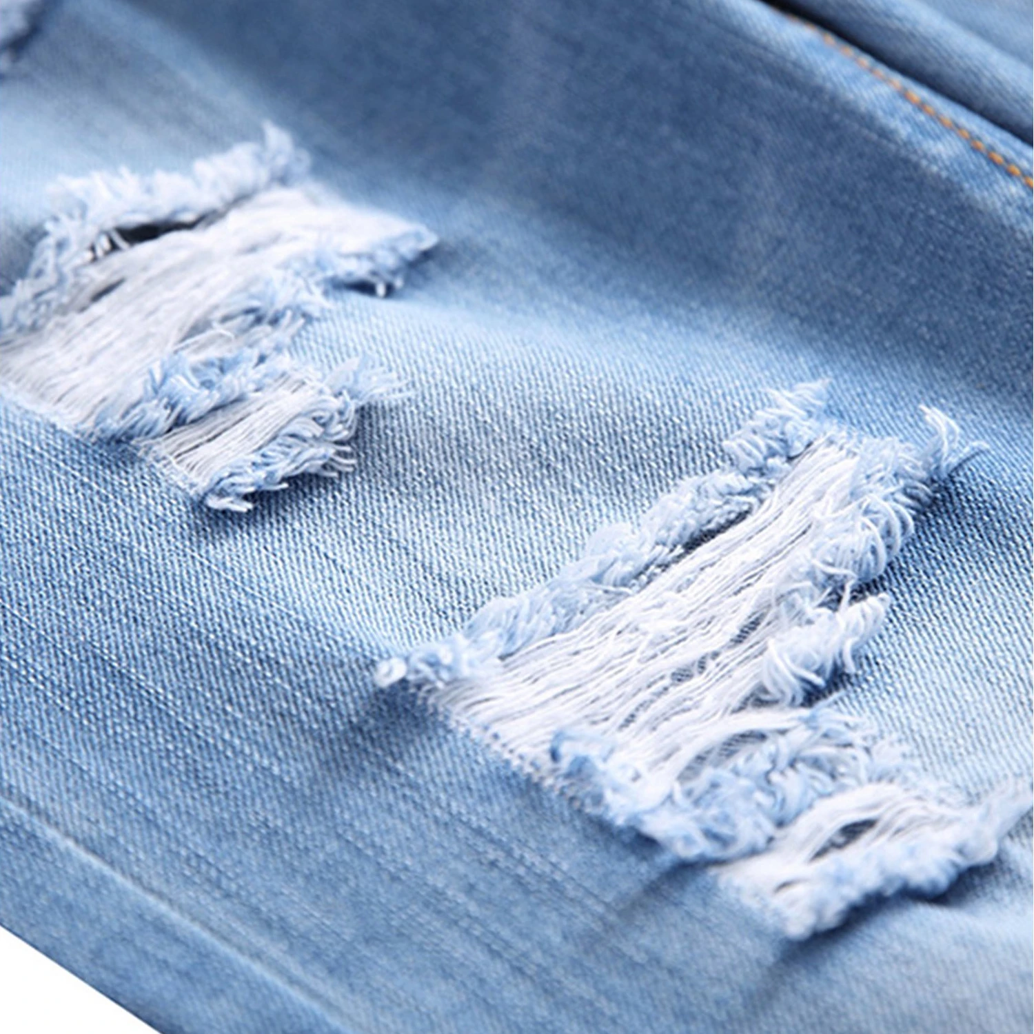 Vintage Wash distressed Mens Ripped Jeans Blue Long Slim Jeans Straight Denim Pants Men Casual Trousers