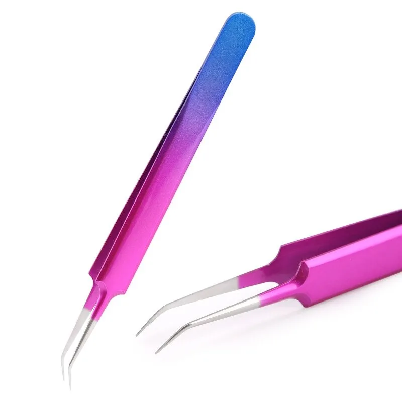 Private Logo Pointed Stainless Eyelash Extension Russia Volume Tweezers Eyebrow Tweezer Nippers Colorful Titanium