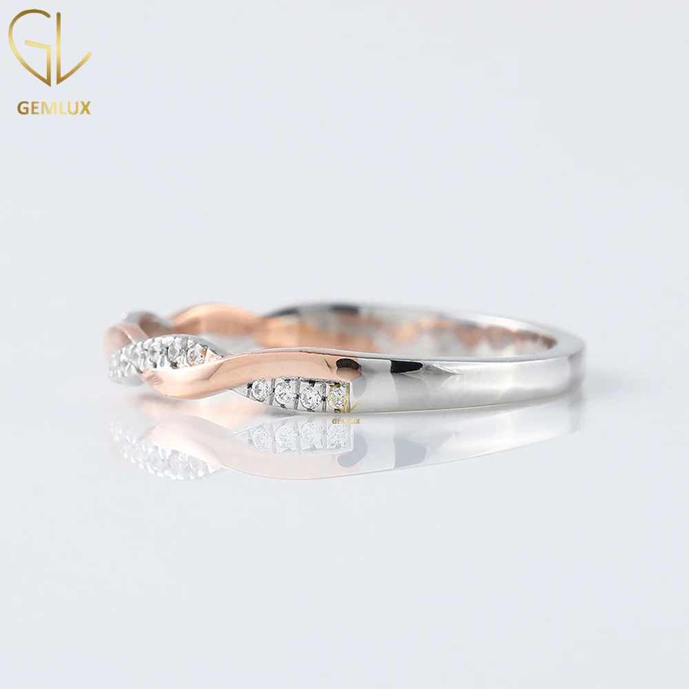 Elegant Looking 14k Round Diamond Twisted Eternity Moissanite Diamond Two Tone Infinity 925 Sterling Silver Wedding Band Ring