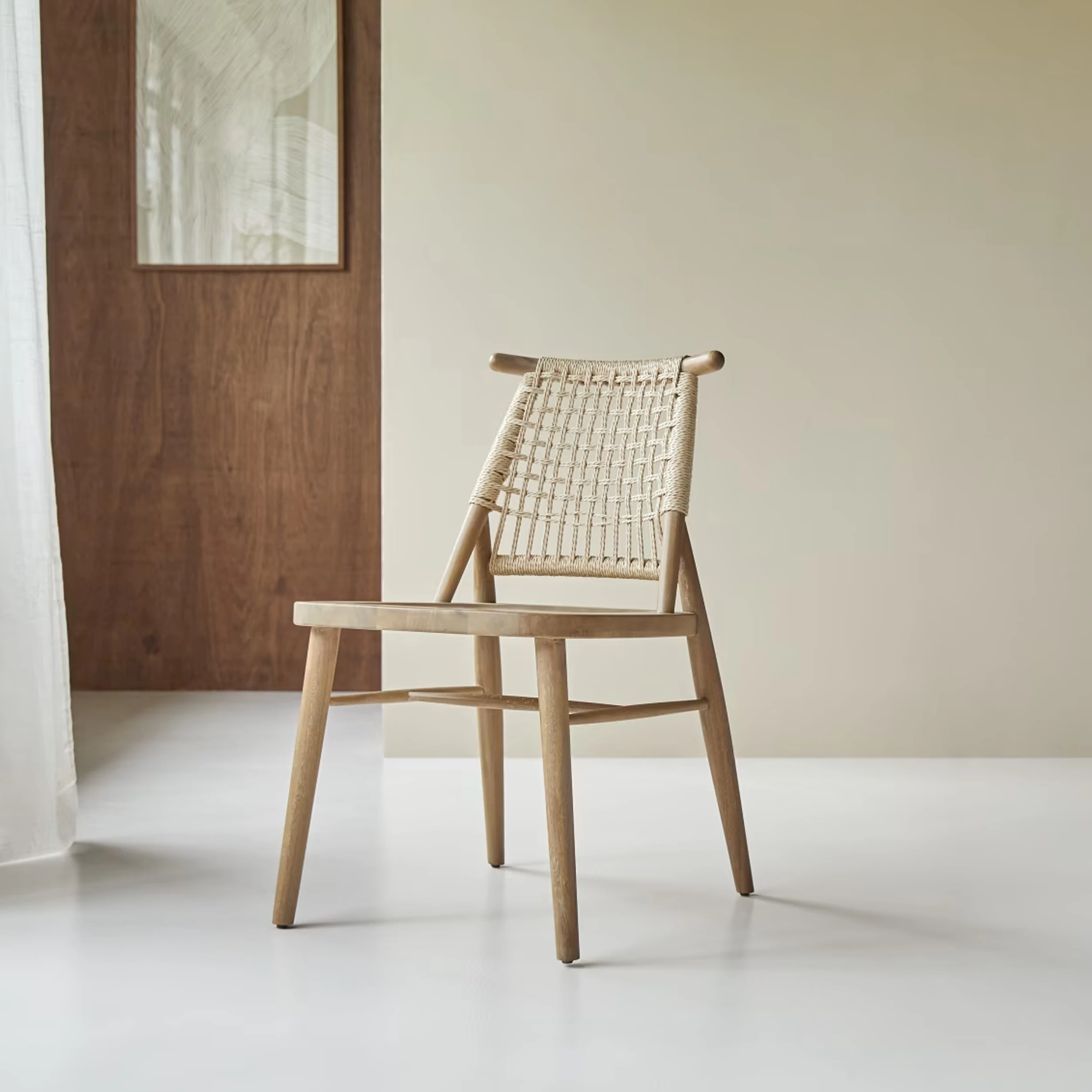 Garden Furniture Teak Wooden Dining Chair With Rope Modern Outdoor - Miki