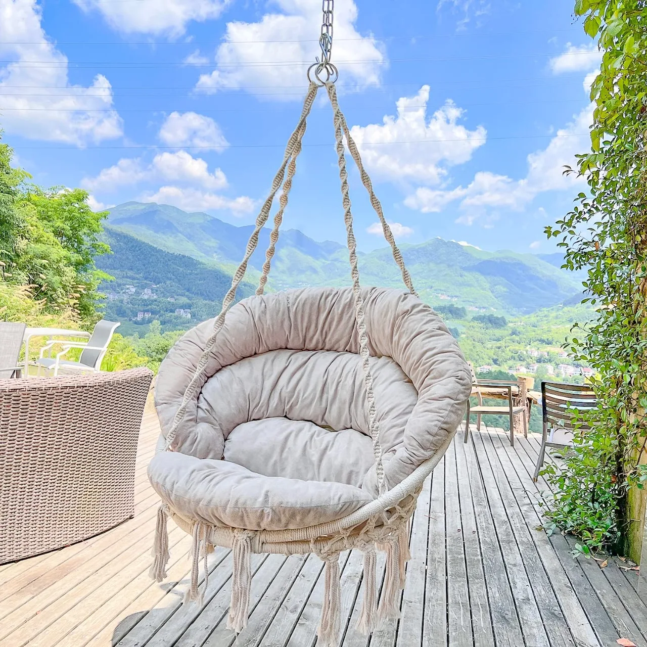 Hand Knitted Macrame Hammock Swing Chair Boho Hanging Comfortable Seat Indoor Outdoor Hanging Chair