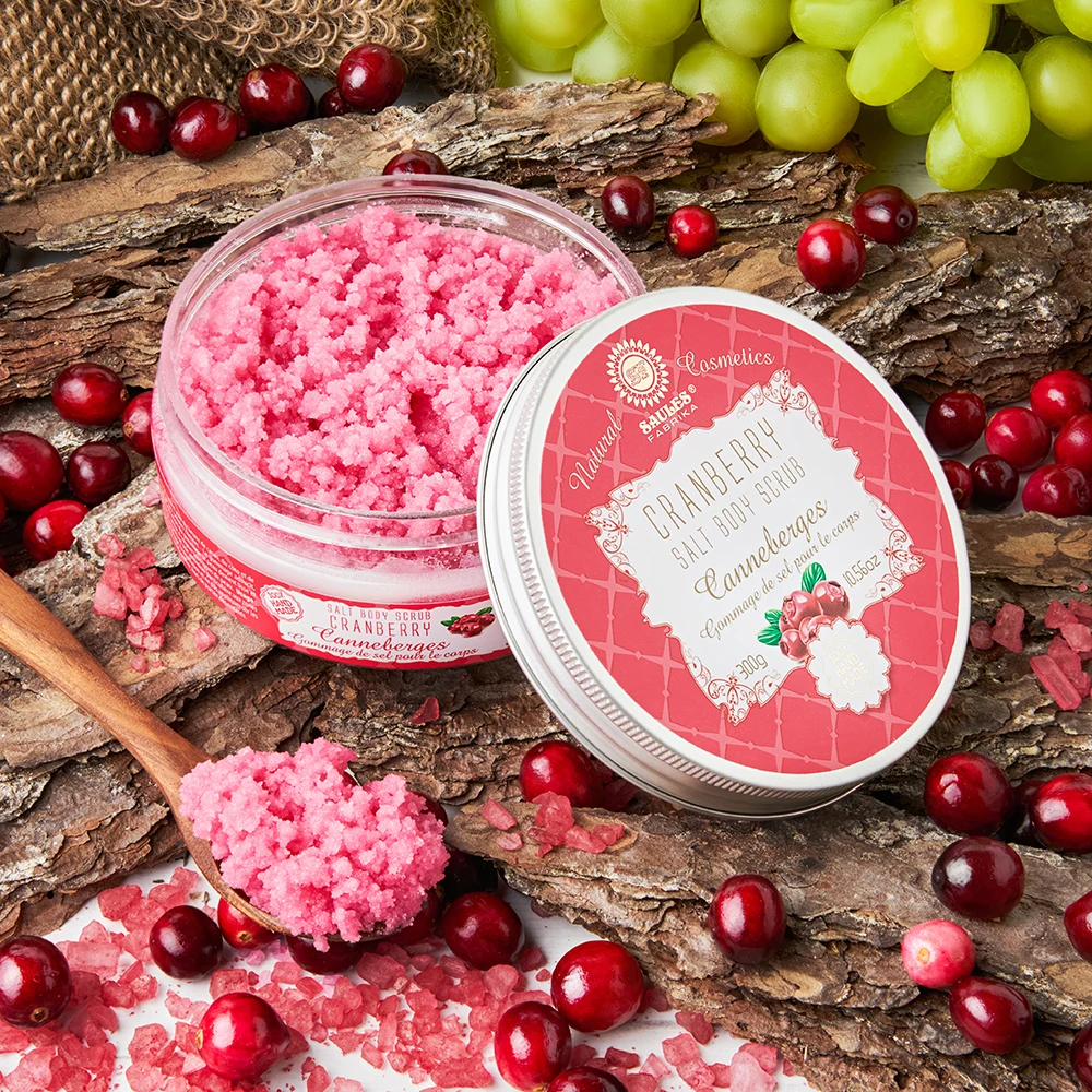 Juicy Salt Body Scrub 300g Cranberry Private Label Wholesale Best Seller All Skin Type Amazing Fragrance Shower Bath Sauna Use