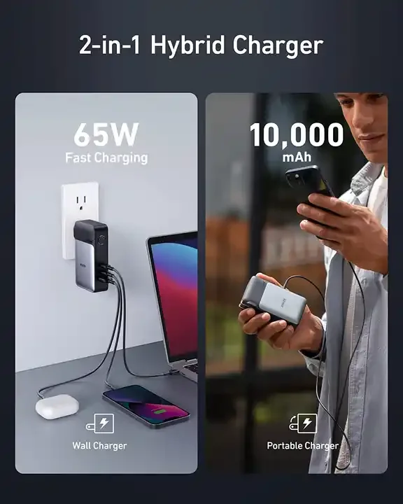 Anker 733 Portable Power Bank 10000mAh GaN Prime PowerCore 65W Fast Charger Power Bank 2-in-1