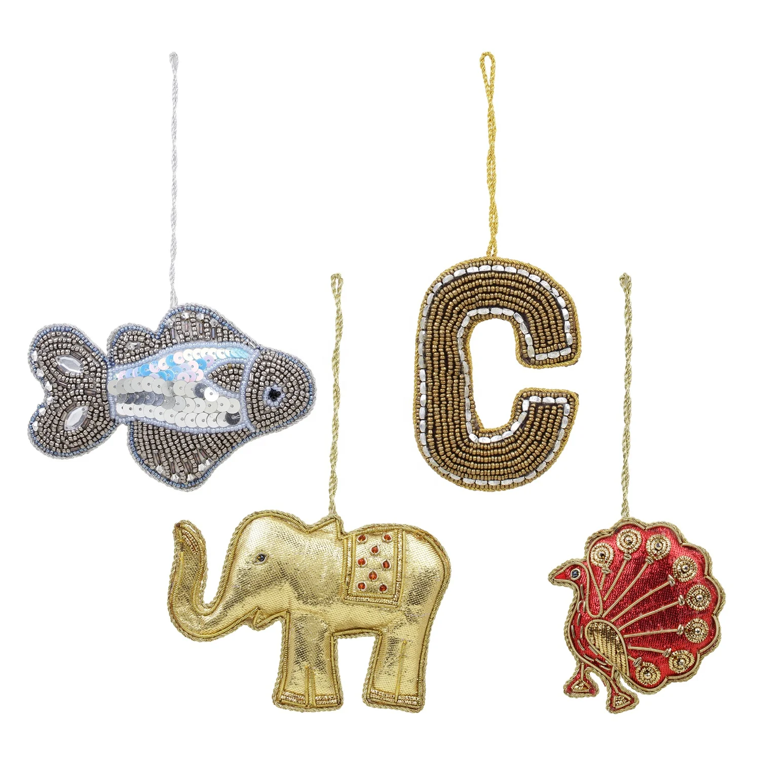 Handmade Velvet Satin Christmas Decorations Beaded Embroidered Lama Santa Socks Flying Sparrow Elephant Angel Heart Dogs Bags