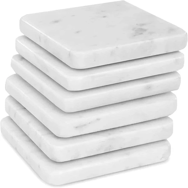 Wholesale High Quality Marble Coaster Set of 4 white Marble Coaster Set Round Natural Coasters with Gold Edges