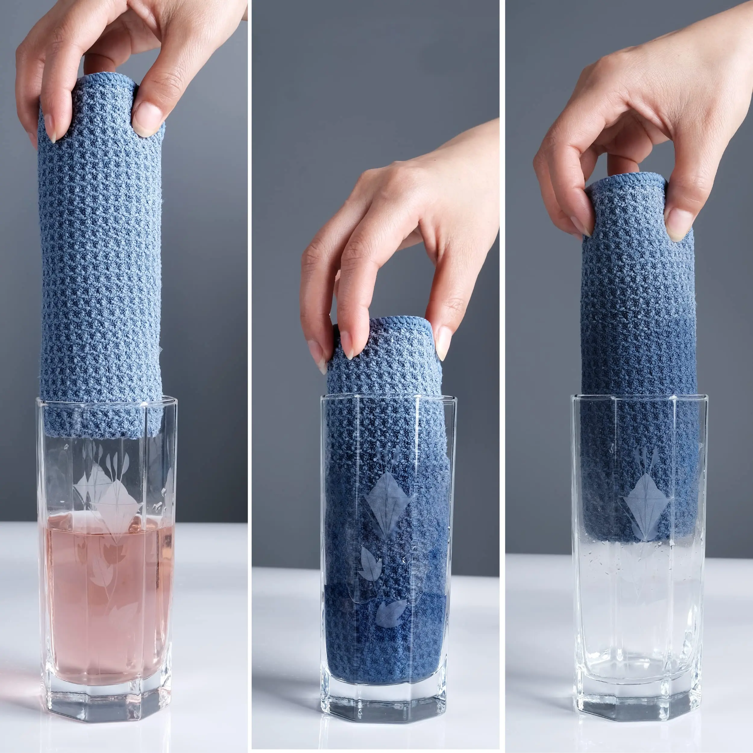 Polyte Premium Microfiber Kitchen Dish towels Hand Towel Waffle Weave 12 Pack (40 x 71 cm, Dark Blue, Gray, White)