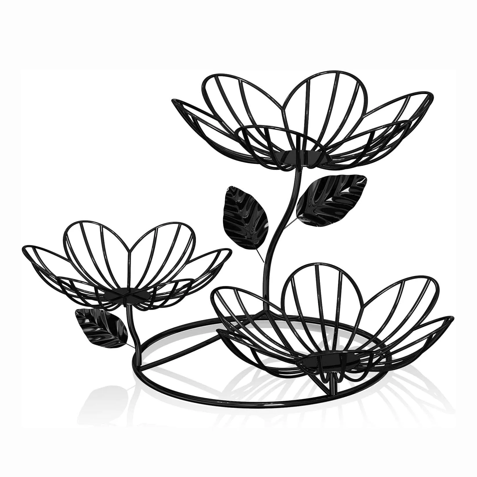 Heavy Duty Manufactured in India Modern Household Items Metal Iron Black Powder Coated 3-Tier Fruit Basket Bowl for Countertop