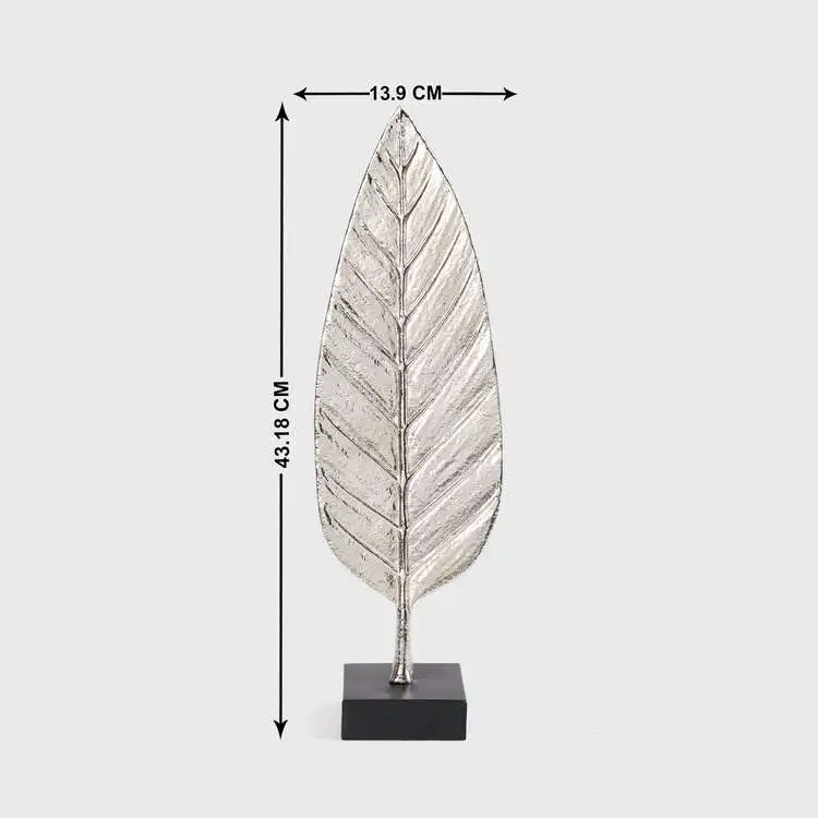 Silver Aluminum Leaf Shape Sculpture For Table Decor Luxury Design Desktop Ornament Solid Metal Golden Leaf With MDF Base