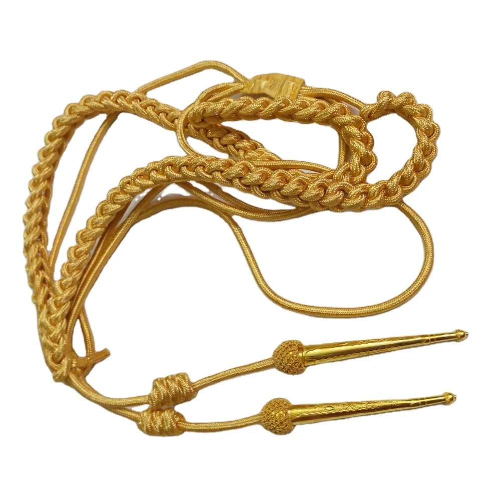 Gold Metallic Aiguillette Plain Gold Plated Tips High Quality Uniform Dress Tunic Cord with Metal Tips Uniform Accoutrements