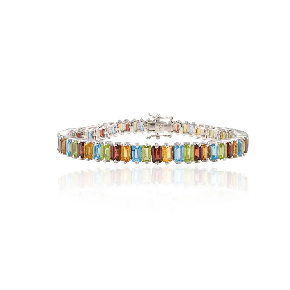 Top Sale At Competitive Price Solid 925 Silver Multi Gemstone Tennis Bracelet Semi Precious Gemstone Jewelry