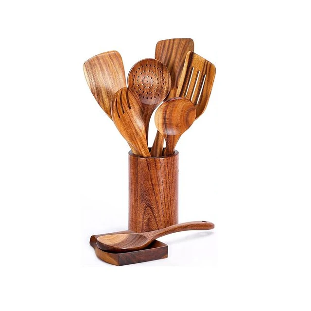New Arrival 100% Wooden Made Kitchen Utensils Set Best Selling Customized Flatware Sets buy From Indian Manufacturer