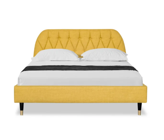 Colorful Fabric Bed  With Wooden Leg Support Bed Frame Bed Sets Queen Size King Size Bedroom Furniture