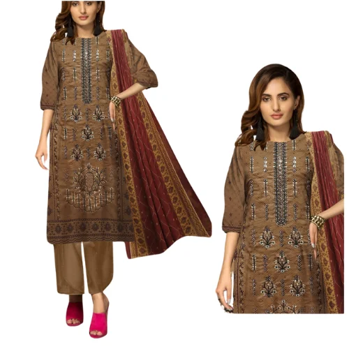 PAKISTANI STYLE CAMBARIC COTTON WITH CHICKEN KARI WORK SHALWAR KAMEEZ SUITS WITH CHIFFON OR LAWN CUSTOMIZE DUPPTA FOR WOMENS