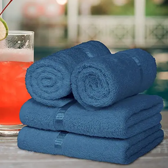 BLUE BATH TOWELS SET Cotton 450 GSM Ultra Soft Super Absorbent Gym Workout Yoga Hand Towel For Sale At Best Price
