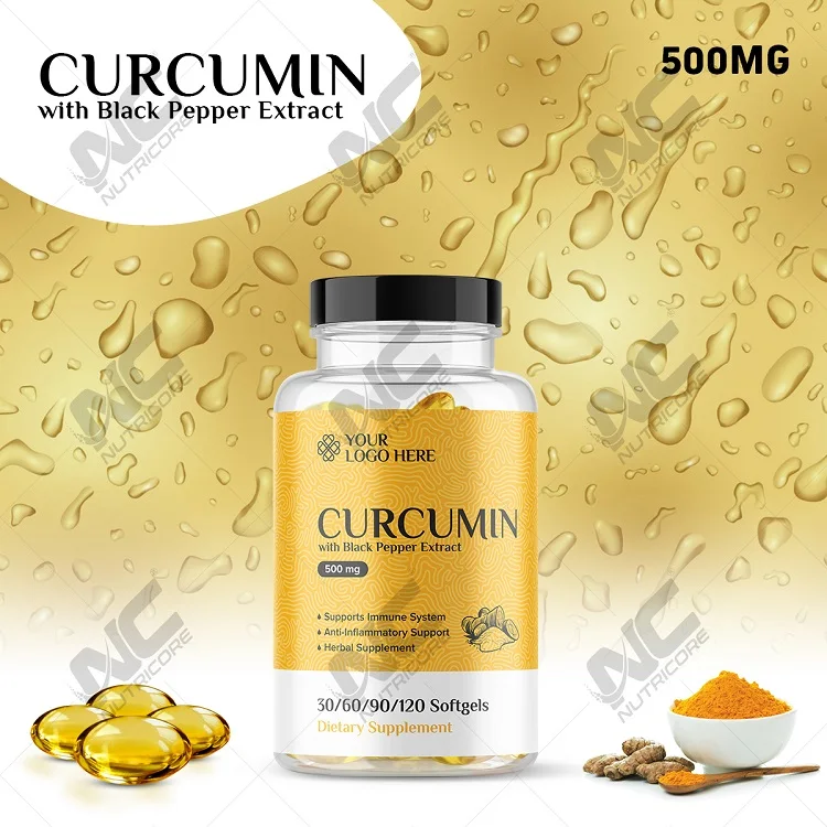 Private Label Customized Logo Best Selling Wholesale Dietary Supplement Curcumin with Black Pepper Softgel from India