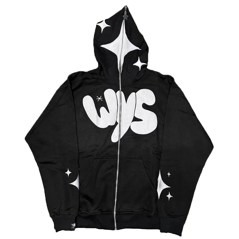 Zipup Men Face Cover Black Zipper Hoodie Puff Print Full Zip Up Hoodie Custom Logo 3D Foam Puff Screen Printing Hoodie