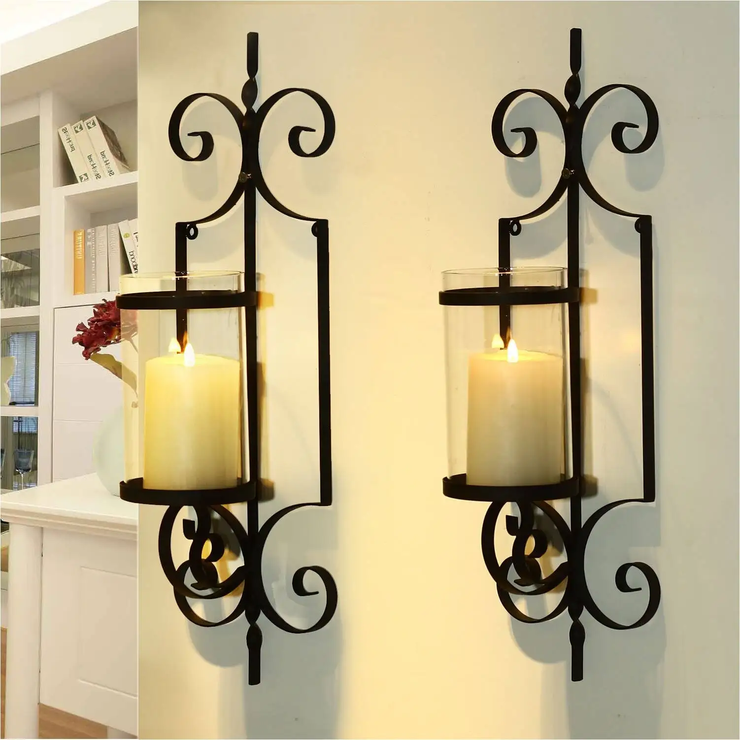 Modern Handmade Metal Wall Sconce with Lantern Style Candle Stand Set of 2 for Home Decoration for Christmas