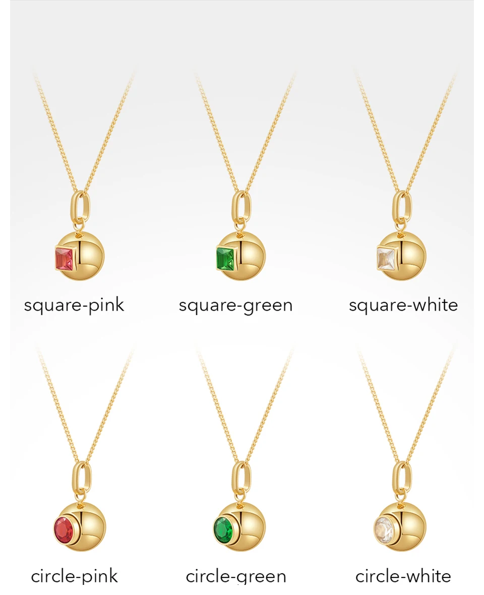 18K Gold Plated Stainless Steel Jewelry Colored Square Rectangle Heart Zircon Circle Ball Pendant For Women Necklace P243450