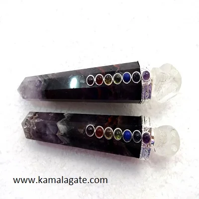 Wholesale Natural Black Tourmaline Amethyst Crystal Wand with Carved Angel & 7 Chakra Reiki Healing Gemstone Angel wand
