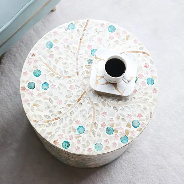 High Quality Luxury White Ariel Capiz Side Table Modern Design with Mother Pearl Inlay Living Room Coffee Table Set Made Vietnam