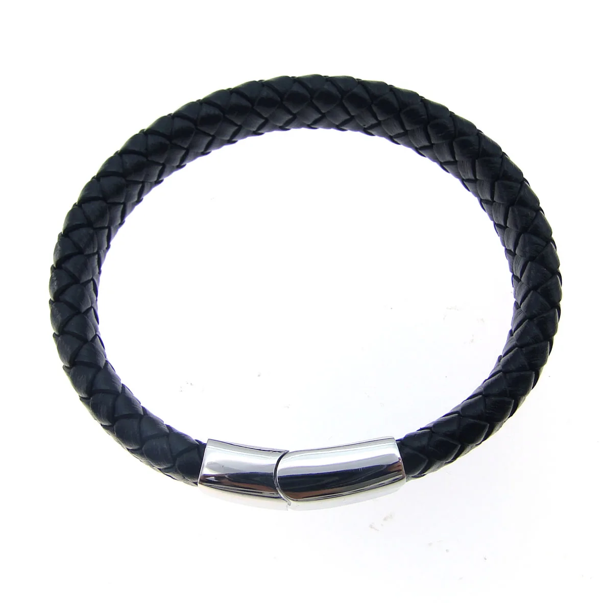 925 Sterling Silver Braid Jewelry Black Leather Bracelet for Man